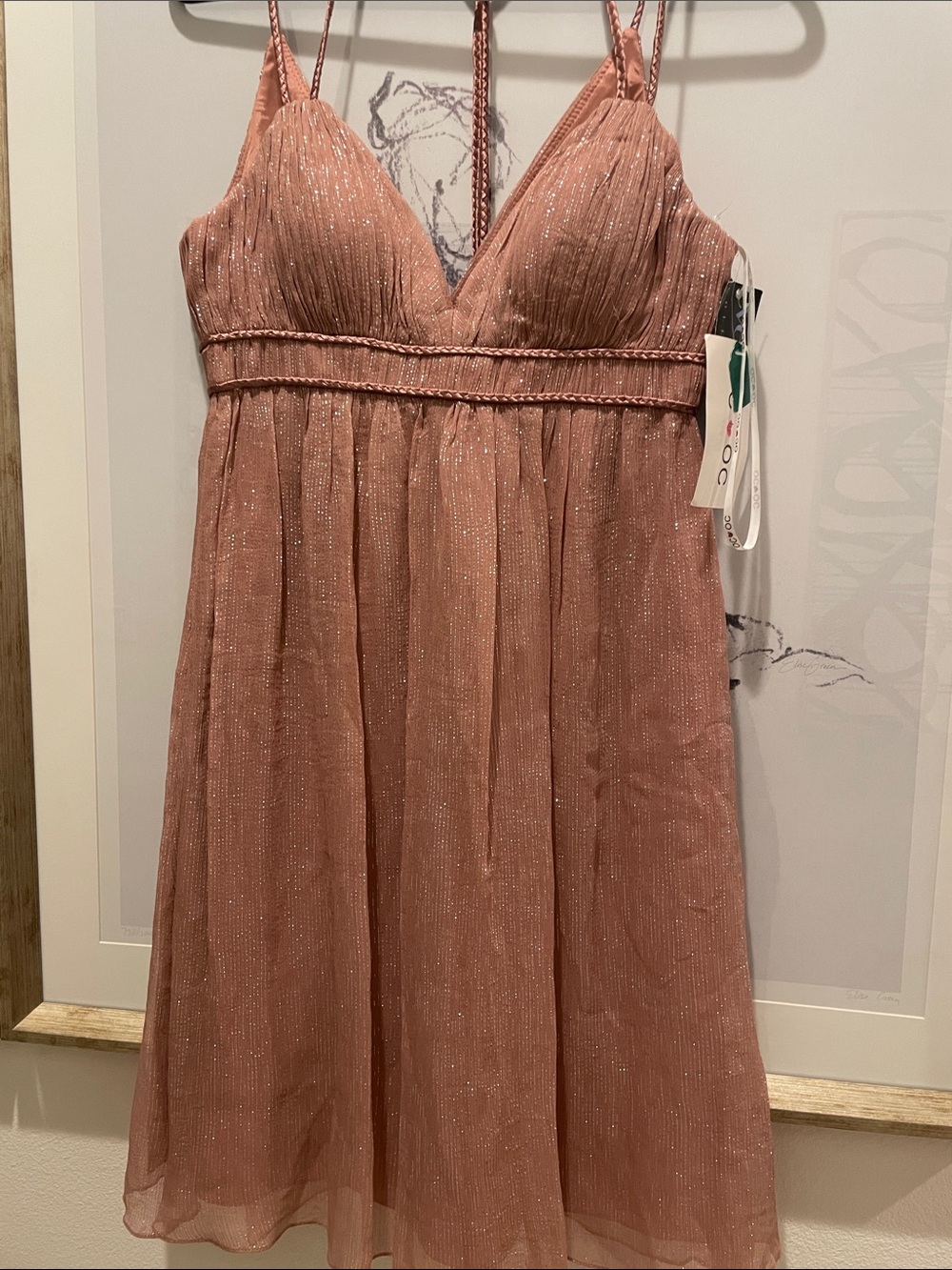 Elegant Shimmery Rose Pink Spaghetti-Strap formal midi Dress